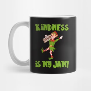 Kindness is My Jam with Christmas Elf Listening to Boom Box Mug